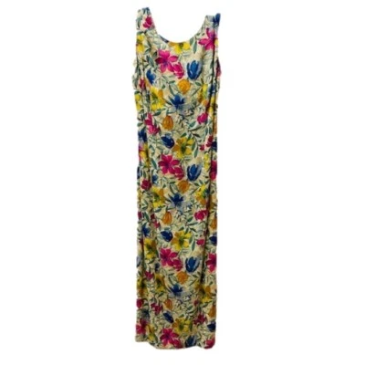 Maxi Vestido Maggie London Vibrante Floral 100% Seda con Corbata Talla 4 Foto 1 de 4