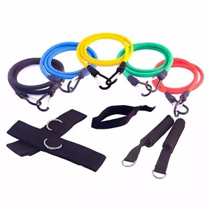 11 Piece Resistance Band Set Yoga Crossfit Workout Latex Rubber Tubes - Picture 1 of 12