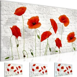 Bilder Blumen Mohnblumen Bild Wohnzimmer Schlafzimmer 100x40 cm grau rot - Bild 1 von 19