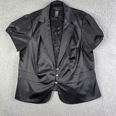 Torrid Satin Blouse Jacket Womens 3 Black  Rhinestone Buttons Cap Sleeve Collar - Image 1 of 4
