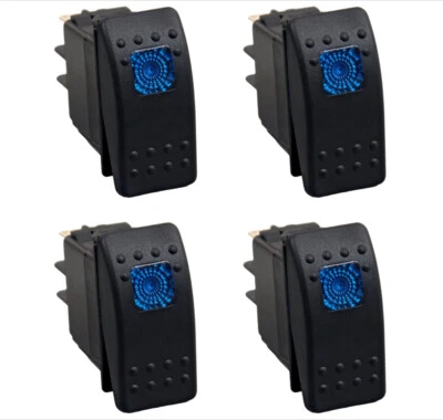 4X 12V 20A Waterproof LED OnOff Boat Marine SPST 3P Rocker Switch Blue LED Light - Imagem 1 de 4