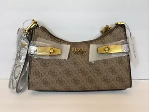 Guess Women's ZADIE LOGO Latte Logo Python Handbag Zip Shoulder Purse Bag - NEW - Picture 1 of 6
