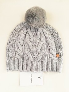 NWT "TED BAKER" YNUTA Women Winter Cable Knit Pom Pom Grey Hat 