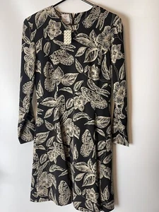 NWT Vtg Pat Argenti Black Butterfly Print Long Sleeve Dress Shoulder Pads Sz 12 - Picture 1 of 7