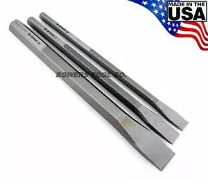 Wilde Tool 3pc 12in. Extra Long Cold Chisel Set 1/2 3/4 & 1” Cut Made in USA - Picture 1 of 2