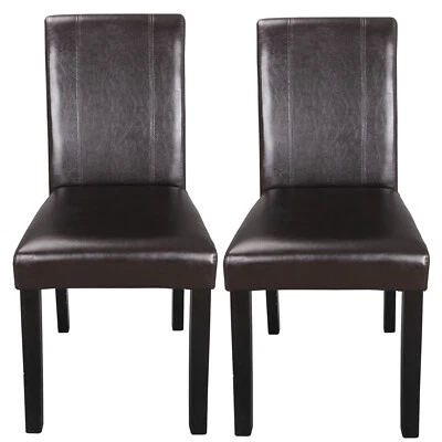 Set of 2 Dining Chairs PU Leather High Back Kitchen Armless Side Chairs Brown - Image 1 of 4