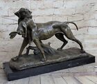 Bronze Sculpture Of Hunting Dog Holding Rabbit On Marble Base Signed Artwork Art