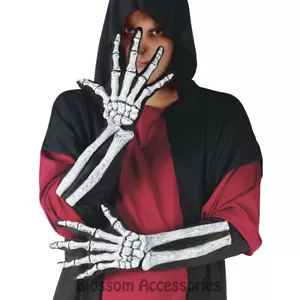 A932 Adult Skeleton Hands and Arms Halloween Ghost Reaper Ghoul Costume Gloves - Picture 1 of 2