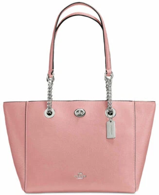 🌞BOLSO DE HOMBRO COACH NY 57107 TURNLOCK CADENA PLATEADA PEONÍA CUERO ROSA🌺NUEVO CON ETIQUETAS Foto 1 de 4