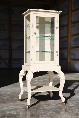 Antique Medical Cabinet wood Apothecary Glass Display Case vintage dental white - Image 1 of 4