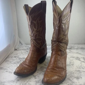 Tony Lama 8B Full-Quill Ostrich Boots Peanut Brittle Vintage - Picture 1 of 11