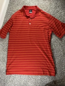 Nike Golf Polo Shirt S Short Sleeve Dri Fit Red With Orange Stripes Stretch - Picture 1 of 6