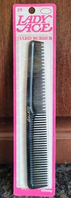 Lady Ace 7" Comb Black Hard Rubber Fine Medium Hair Vintage # 19 Made in USA - Image 1 of 4