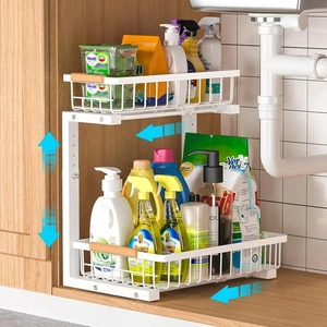 Under Sink Organizer Storage 1 pack, 2 Tier Slide Out Height Adjustable Pull Out - Picture 1 of 5