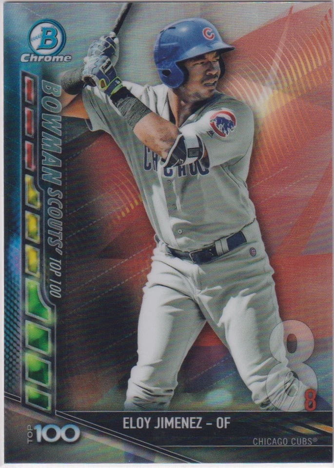 2017 Bowman Chrome Eloy Jimenez Chicago Cubs Scouts Top 100 Refractor rc rookie - Image 1 of 2