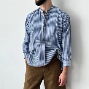 ≈1950s, 1940s Vintage Men's European Workwear Striped Popover Shirt Size S/M - Picture 1 of 8