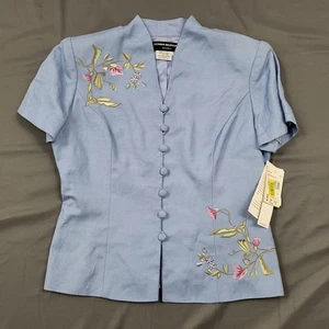 Blazer donna Donna Morgan Petites 8 maniche corte lino ricamato con bottoni - Foto 1 di 15