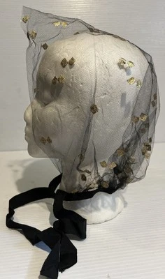 软薄纱网复古 50 年代 60 年代黑色金色头发做卷发罩围巾 — 第 1/4 张图片