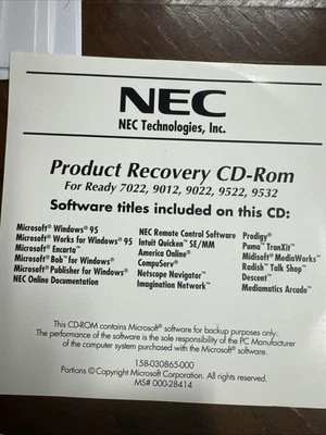 Disco CD de recuperación de producto para NEC Ready Series 7022,9012,9022,9522,9532 Foto 1 de 3