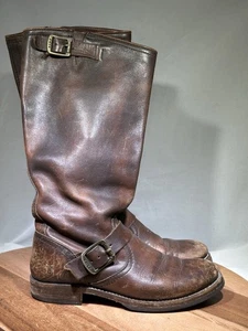 Frye Boots 6.5B Brown Leather Veronica Slouch Riding Buckle Distressed 77606 - Picture 1 of 7