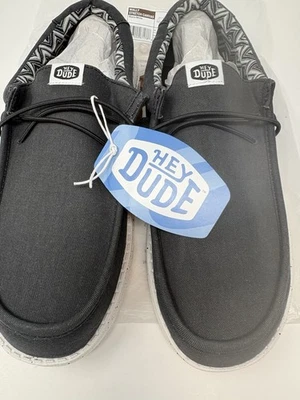 Hey Dude - NUEVO Zapatos Wally de Lona Elastizada Negro/Blanco, Para hombres EE. UU. Talla 12 Foto 1 de 4