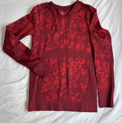 Zella Red Camo Leopard Print Long Stretch Ponte Sleeve Athletic top Size Small - Image 1 of 4