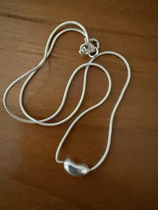 Beautiful Sterling Silver Snake Chain Necklace With Bean From Italy 16”New - Picture 1 of 4