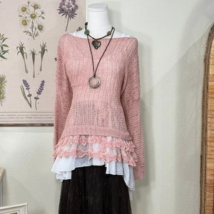 Open Knit Oversized Top Coquette Himekaji Shoujo Girl Mori Kei Dolly Dollette S - Picture 1 of 6