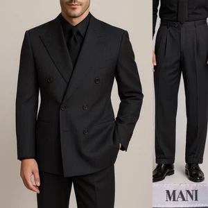 MANI 2-Pcs Striped Suit Double-Breasted Jacket Blazer Sz 40R Pants 34X29.5 Wool - Picture 1 of 19