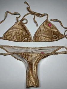 Chynna Dolls Micro Swim Bikini 2 Piece Top Sz M Scrunch Bottom S Gold Metallic - Picture 1 of 11