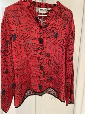 Blusa Burnout CHICO’S DESIGN Asiática Inspirada Roja/Negro Mezcla Seda Talla L-2 Foto 1 de 4