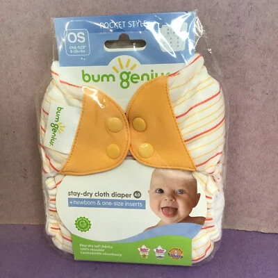 Sealed Bumgenius 4.0 Pocket Stay Dry Cloth Diaper 100% Reusable  8-35+Lbs Stripe - Image 1 of 3