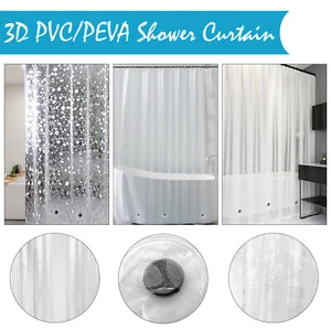 Shower Curtain PVC/PEVA Waterproof Extra Long Bathroom Curtains With Hooks Ring - Picture 1 of 34