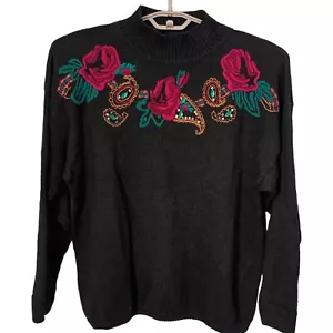 Stefano Ramie Knit Floral Sweater Plus Sz 18 20 1X Embroidery Fairy Cottage 90s - Picture 1 of 14