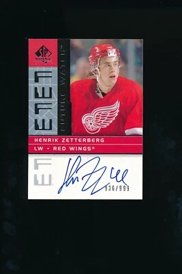 2002-03 SP Authentic Future Watch #186 Henrik Zetterberg Auto 936/999 RC NM - Image 1 of 2