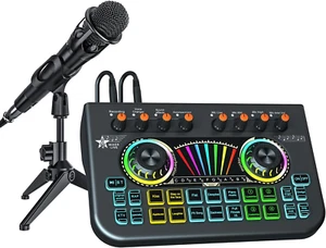 Podcast Microphone Bundle with Live Sound Card Audio Mixer, Podcast Equipment Bu - Picture 1 of 8