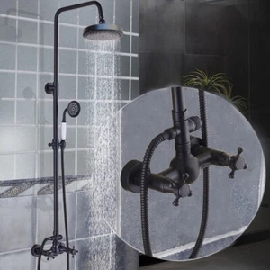 Black Oil Rubbed Brass Bathroom Rainfall Shower Faucet Set Mixer Tap Wall Mount - Picture 1 of 6
