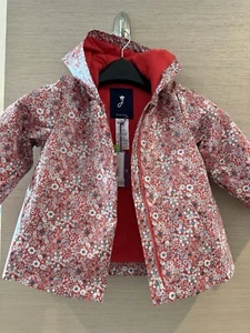JACADI Girls 4 yo rare Red Liberty Print Patent Hooded Rain Jacket unique - Picture 1 of 11