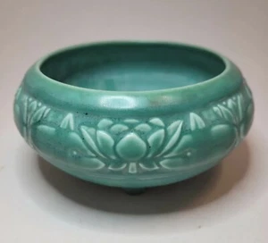 Vtg 1929 Rookwood Aqua Low Bowl Water Lily Design Art Deco Style #1351 5" - Picture 1 of 12