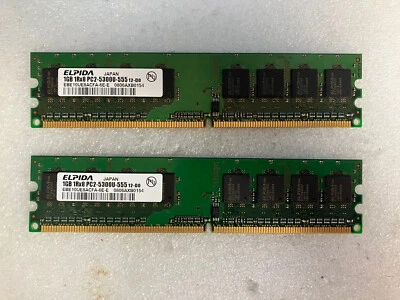 ~ (2x 1GB) Elpida 1Rx8 PC2-5300U -555 EBE10UE8ACFA-6E-E DDR2-667 DIMM Memory - Image 1 of 3
