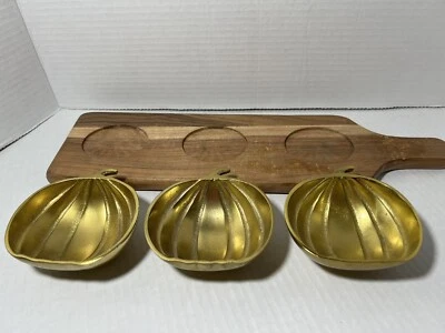 Tray Paddle Board with 3 brass pumpkin bowls Harvest Thanksgiving Thirsty Stone - Image 1 of 4