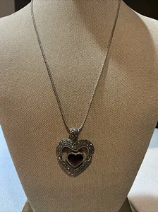 Sterling Silver PENDANT  Heart AMETHYST & marcasite  w/ sterling  Necklace 19" - Picture 1 of 8