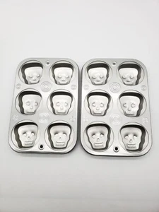 6 Cup Skull Muffin Tin / Cupcake Pan Halloween Baking Mold Set of Two Pans - Picture 1 of 5