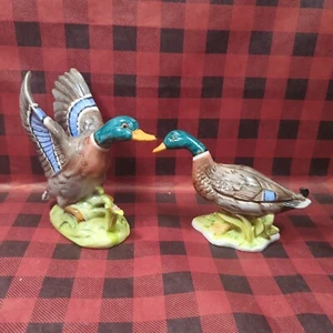 2- VTG Ardalt Lenwile Hand Painted Mallard Ducks Figurines Taiwan 3364 3365 - Picture 1 of 23