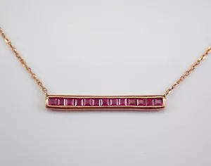 Collar Barra Rubí Genuino en Oro Rosa Sólido Único Julio Piedra Natal Regalo para Ella - Imagen 1 de 5