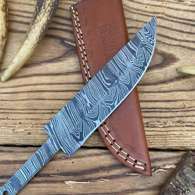 SHARD CUSTOM HAND FORGED Damascus Steel Hidden Tail Blank Blade Knife W/Sheath