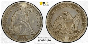 1846 US Seated Liberty One Dollar Silver Coin PCGS XF Plugged High Value - Picture 1 of 5