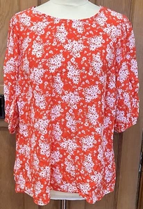 Marks & Spencer Ladies Red White Floral Blouse Top Size 18 BNWOT - Picture 1 of 6