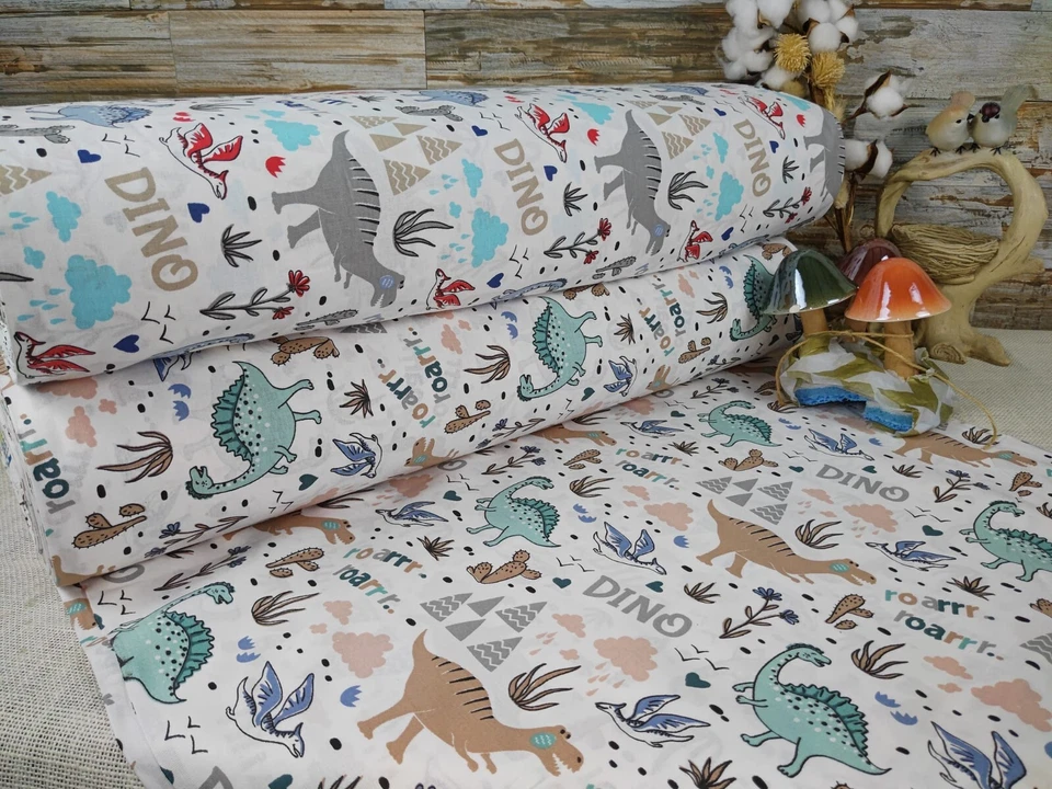 240cm  Popeline Baumwolle Stoffe Baumwollstoff Meterware Dinosaurier ÖKO-TEX - Bild 1 von 1