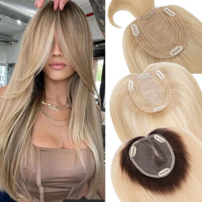 10*12 cm 100 % Remy Cabello Humano Topper Toupee Clip en Peluca Superior para Mujer Foto 1 de 4